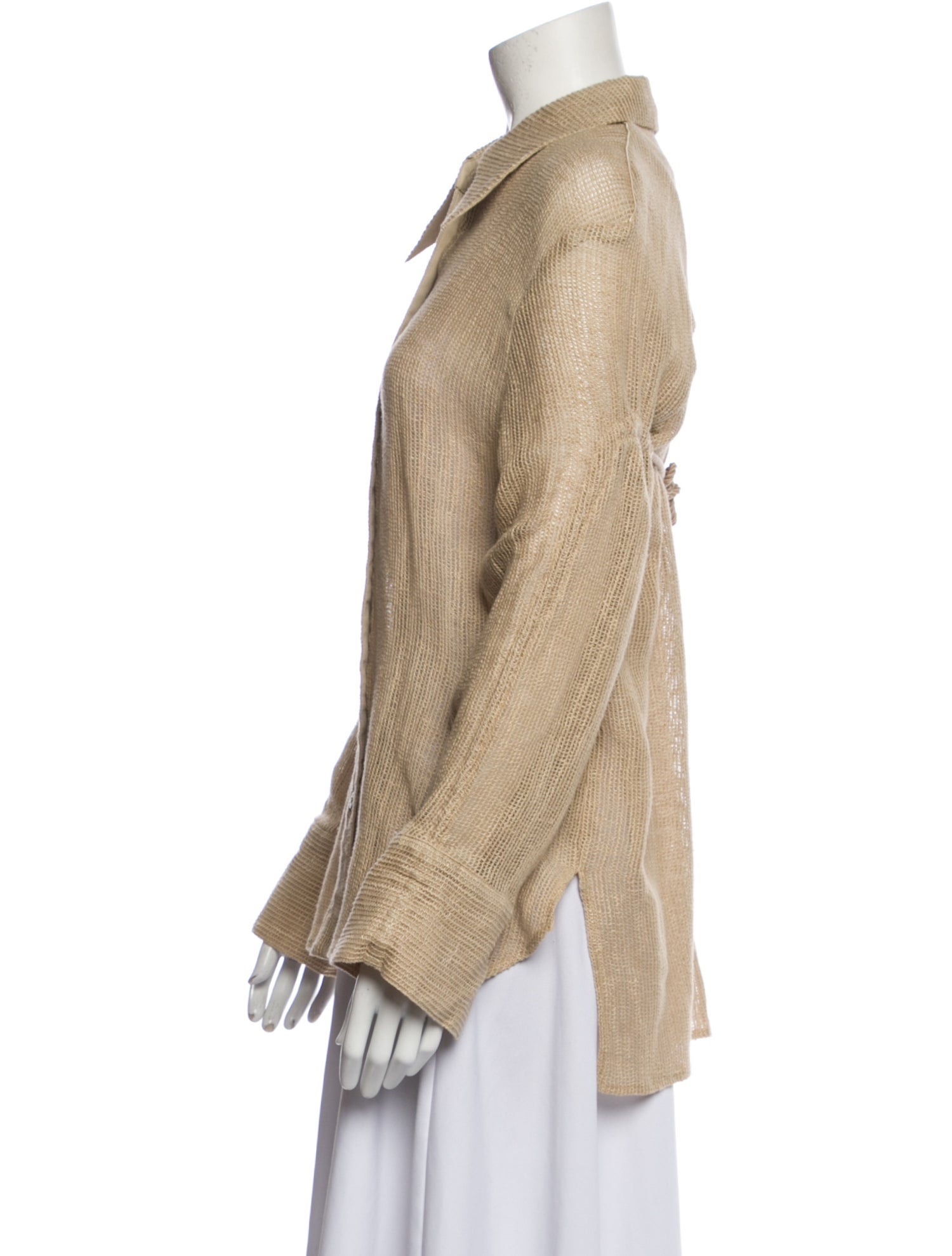 Akira Naka Cashmere Long Sleeve Button-Up Top