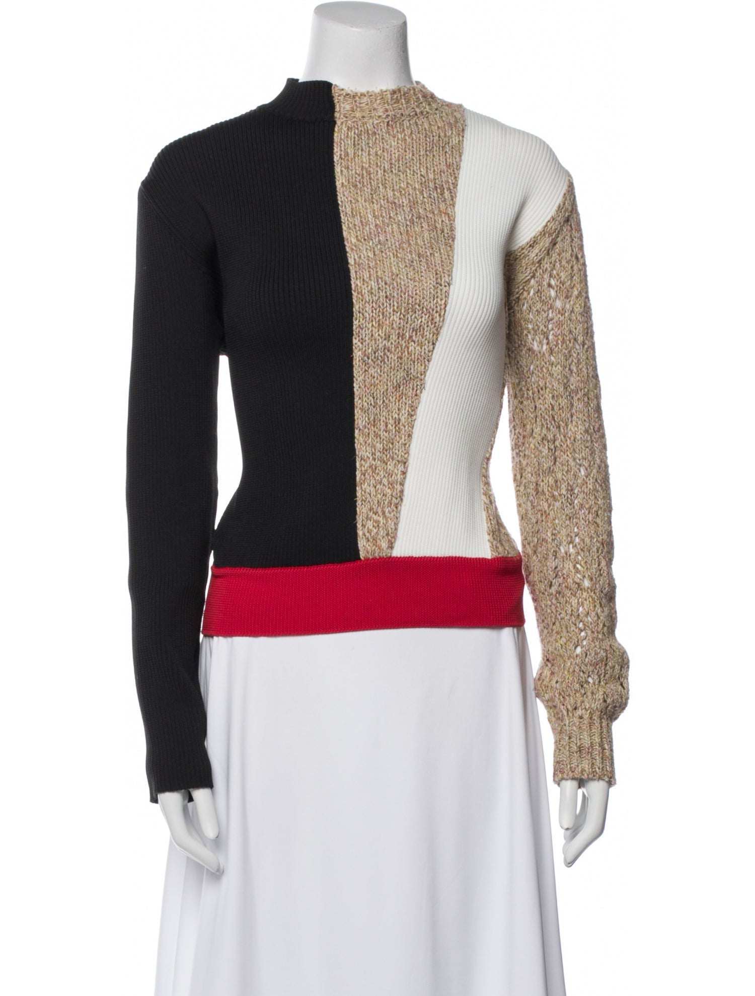 Akira Naka Colorblock Pattern Mock Neck Sweater