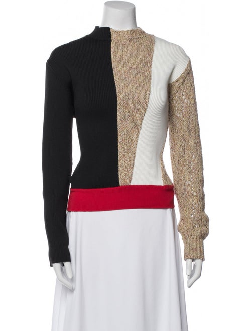 Akira Naka Colorblock Pattern Mock Neck Sweater