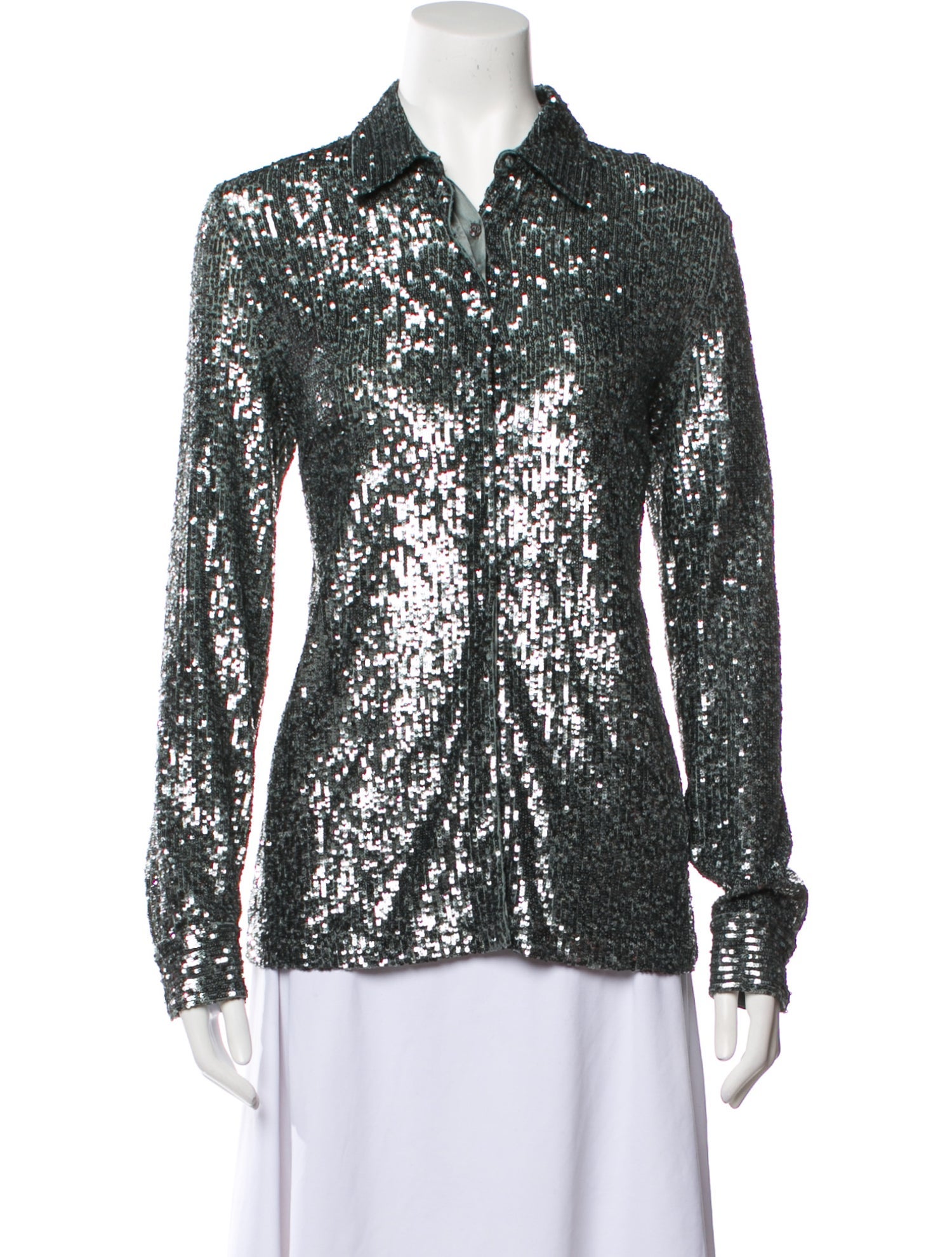 Akris Sequin Printed Button-Up Top