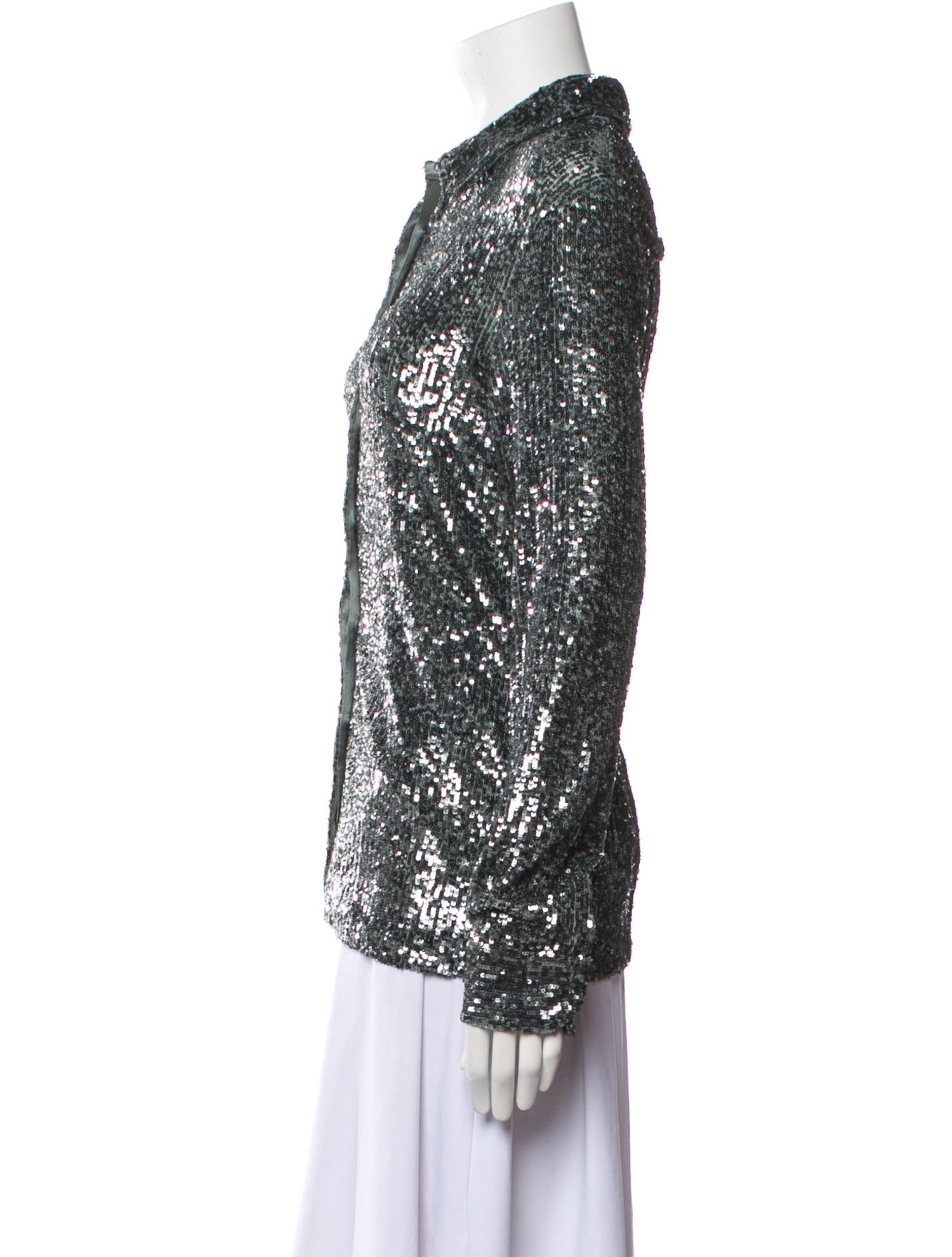 Akris Sequin Printed Button-Up Top