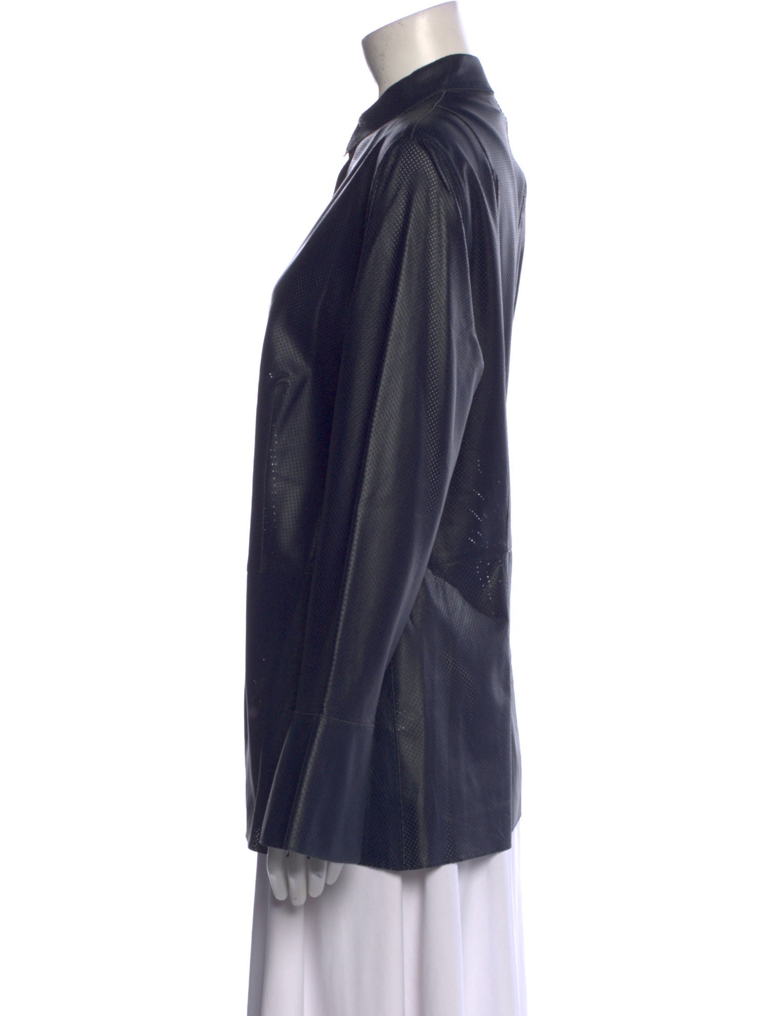 Akris Lamb Leather Long Sleeve Button-Up Top