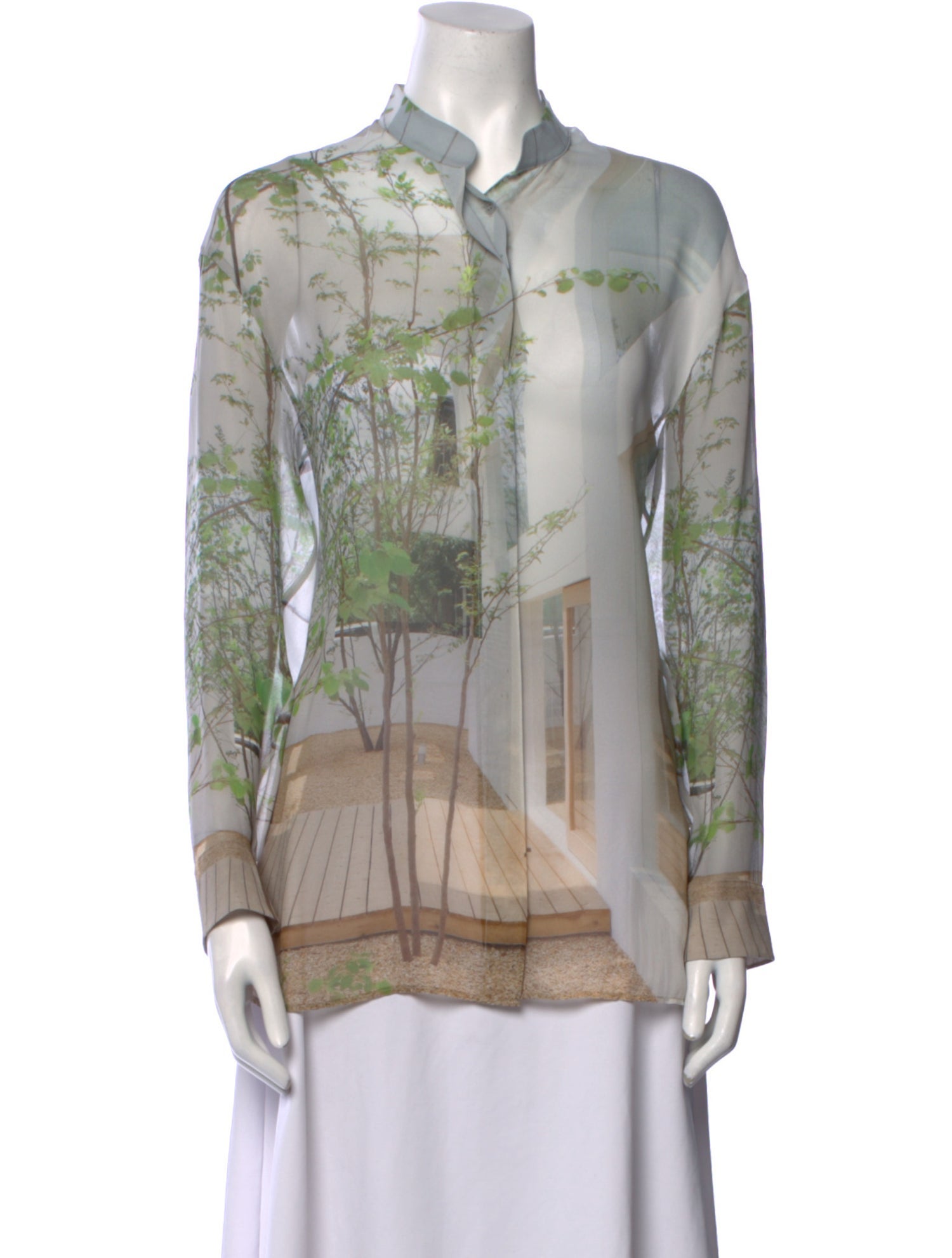 Akris Silk Printed Button-Up Top