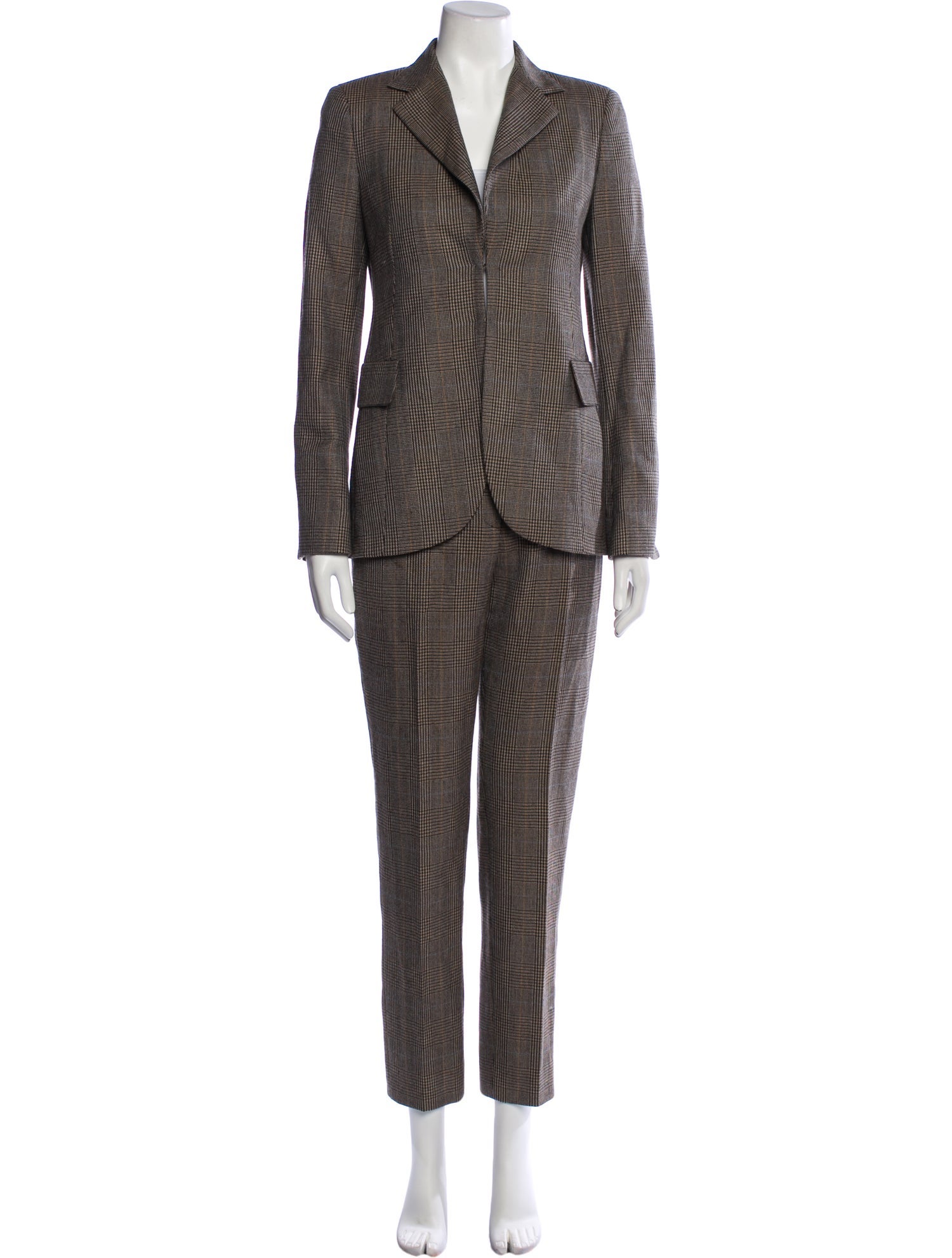 Akris Wool Plaid Print Pantsuit