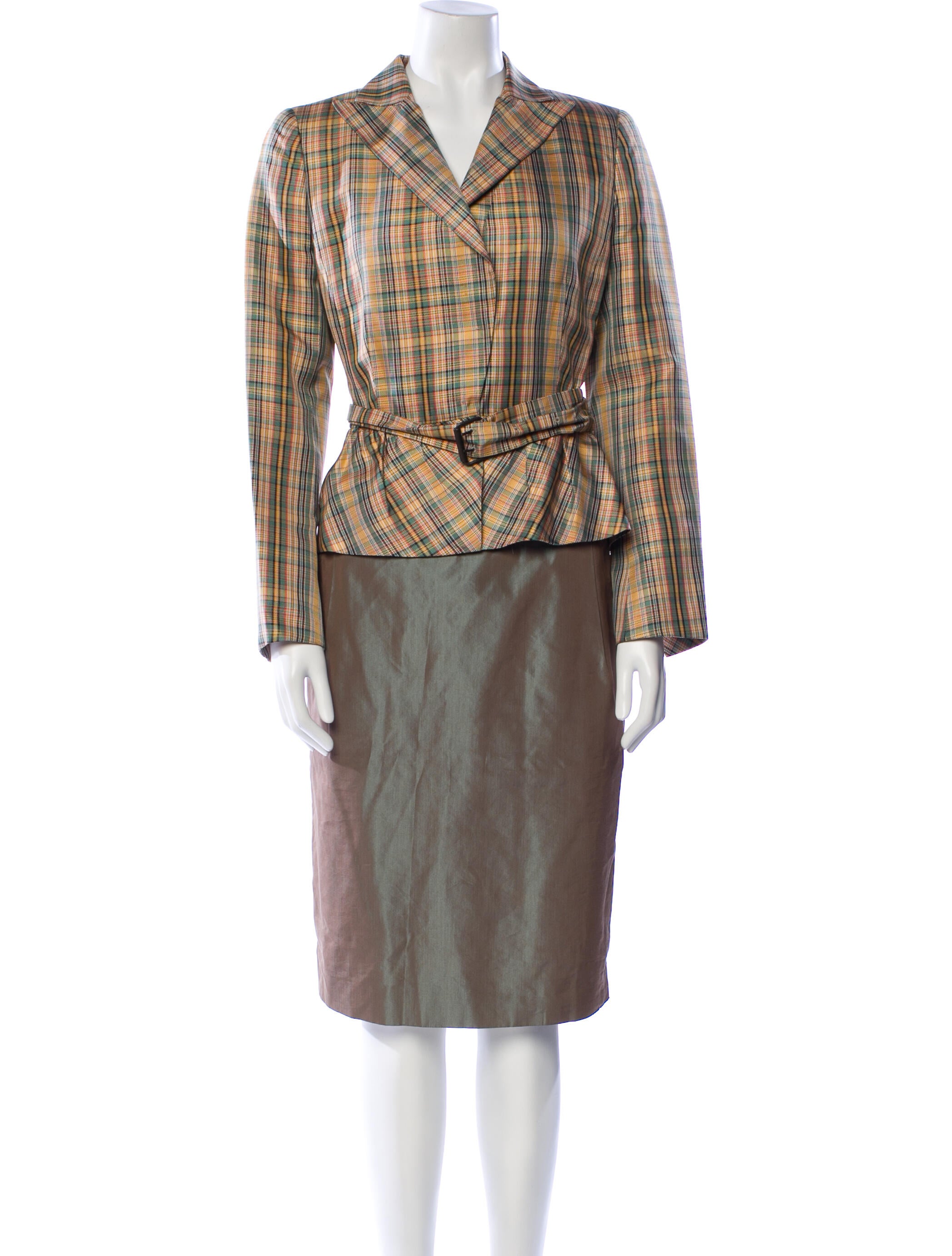 Akris Silk Plaid Print Skirt Set