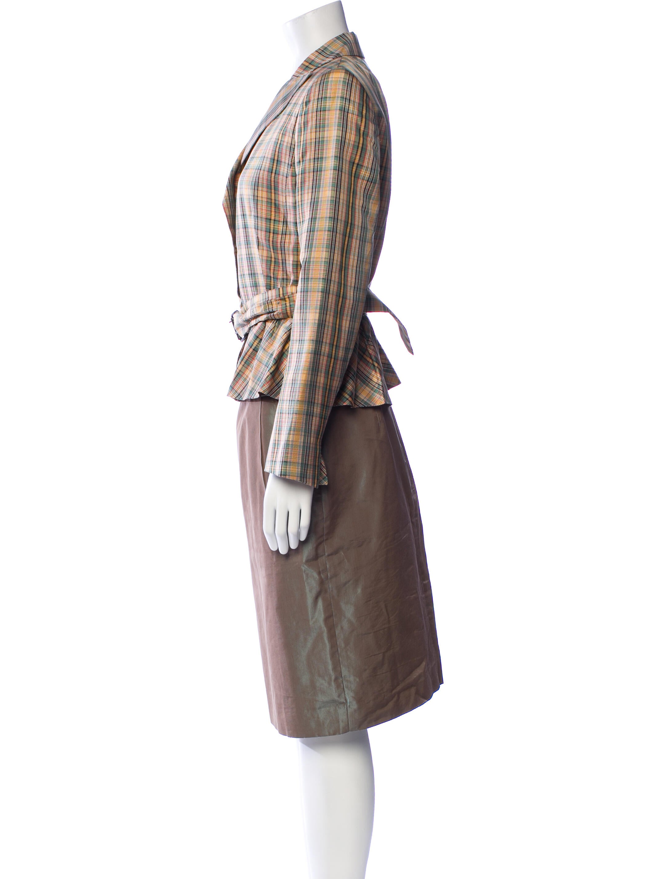 Akris Silk Plaid Print Skirt Set