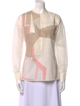 Akris Printed Mock Neck Button-Up Top