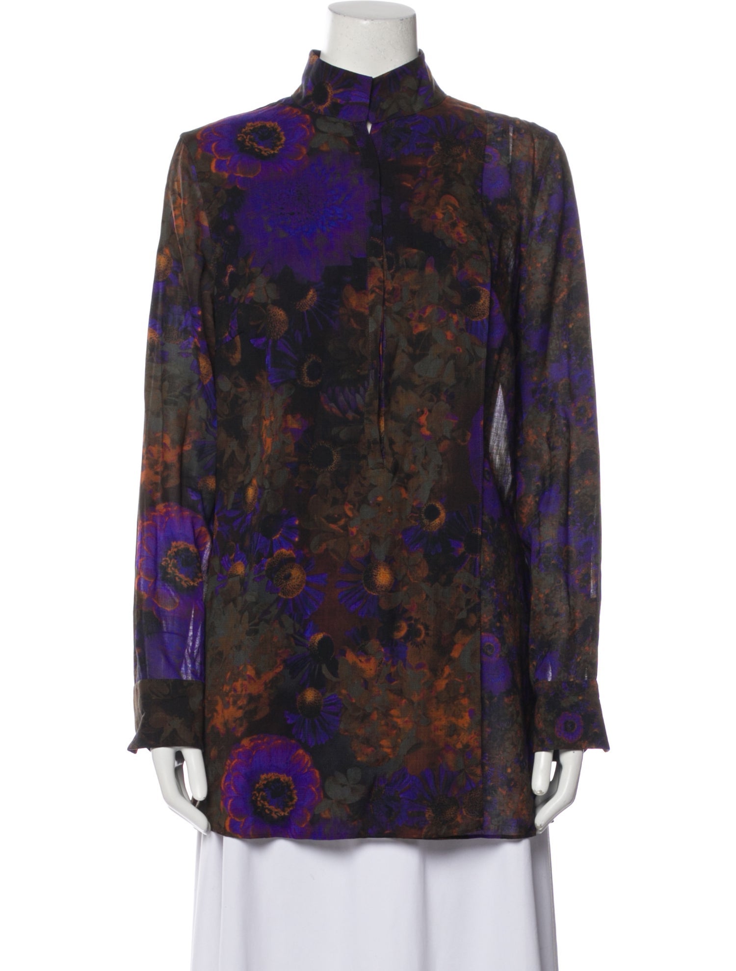 Akris Floral Print Mock Neck Blouse