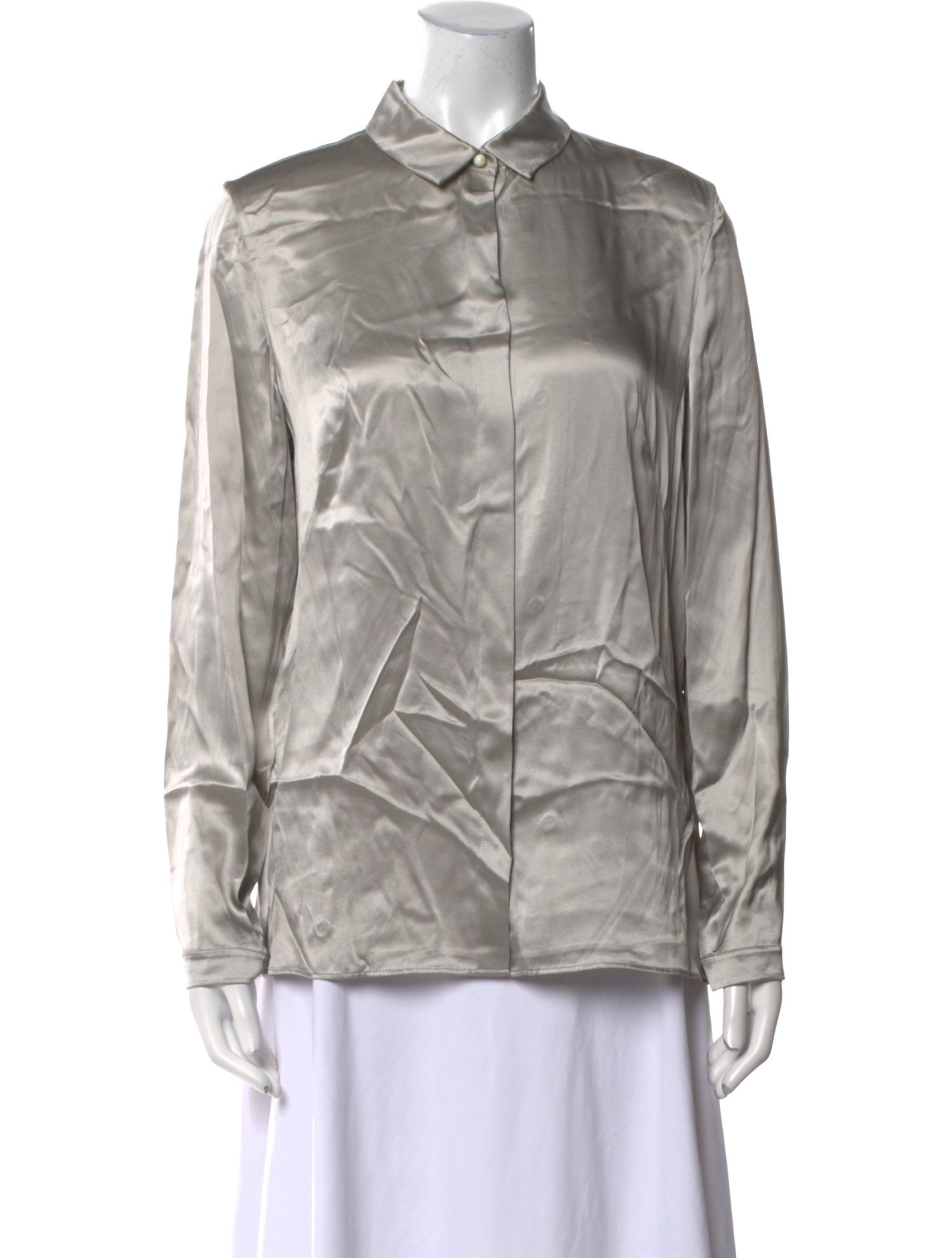 Akris Silk Long Sleeve Button-Up Top