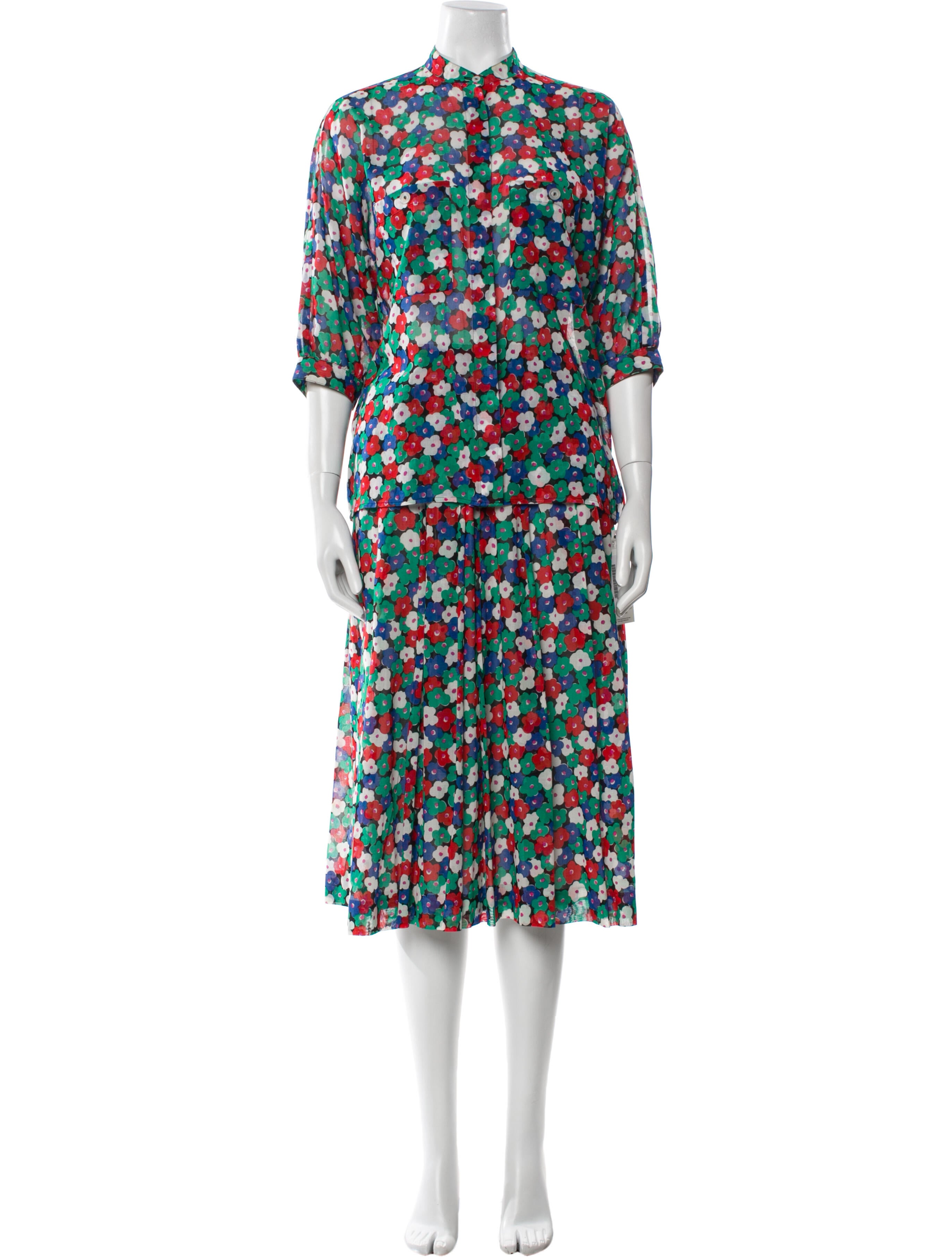 Akris Vintage Floral Print Skirt Set