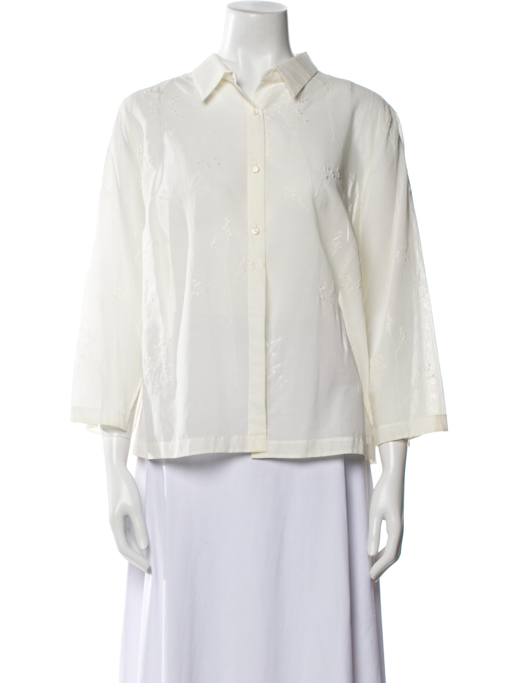 Akris Three-Quarter Sleeve Button-Up Top
