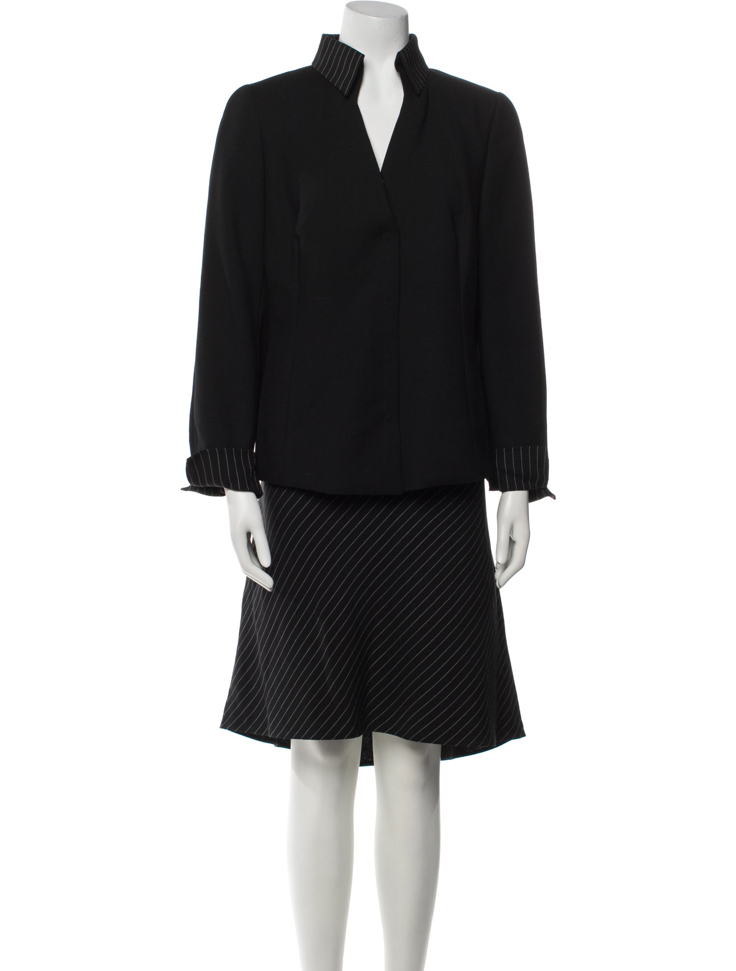 Akris Wool Pleated Accents Skirt Suit