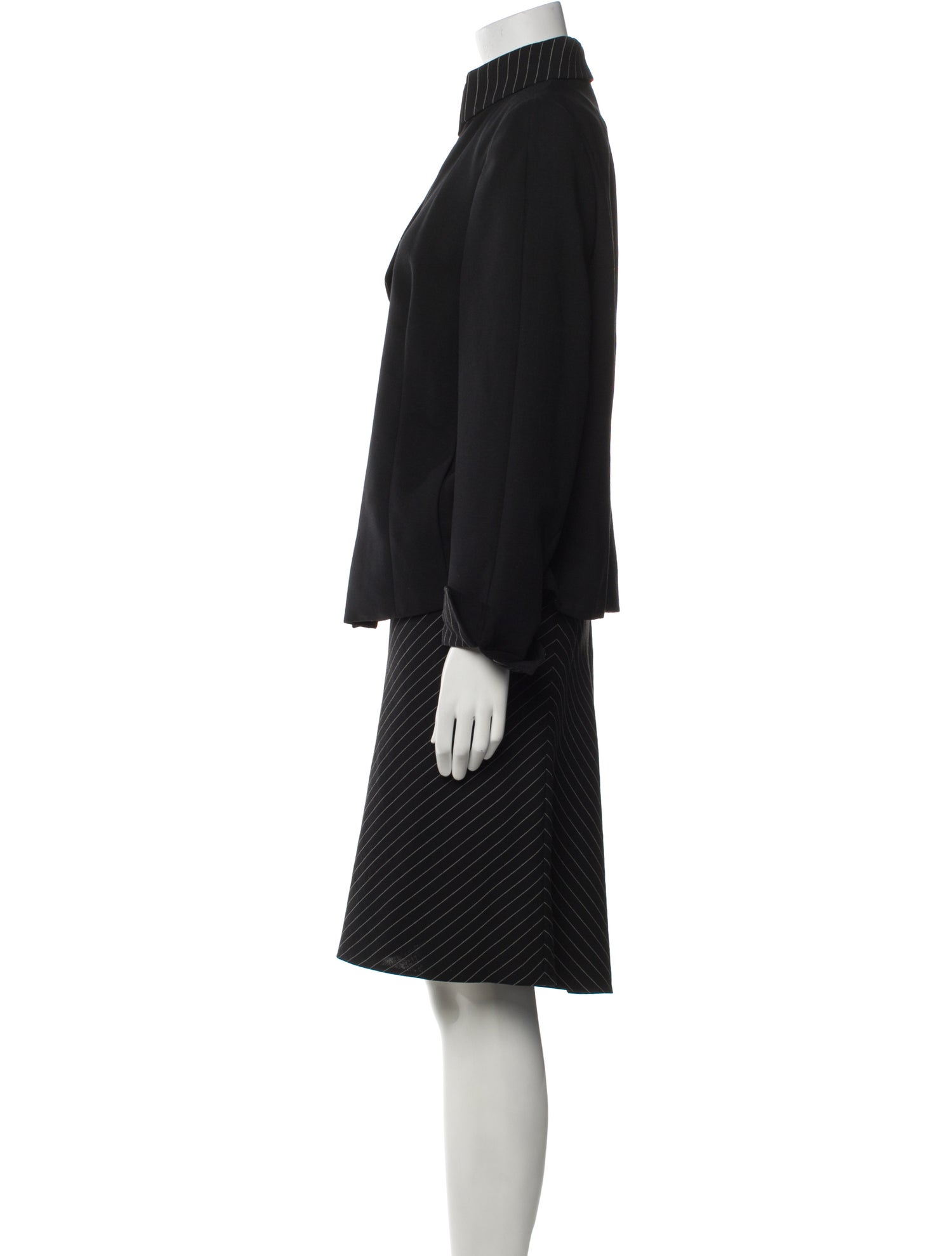 Akris Wool Pleated Accents Skirt Suit