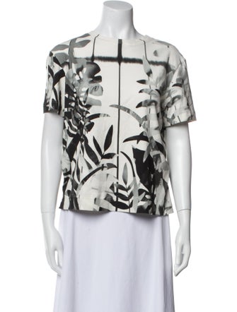 Akris Printed Bateau Neckline Button-Up Top
