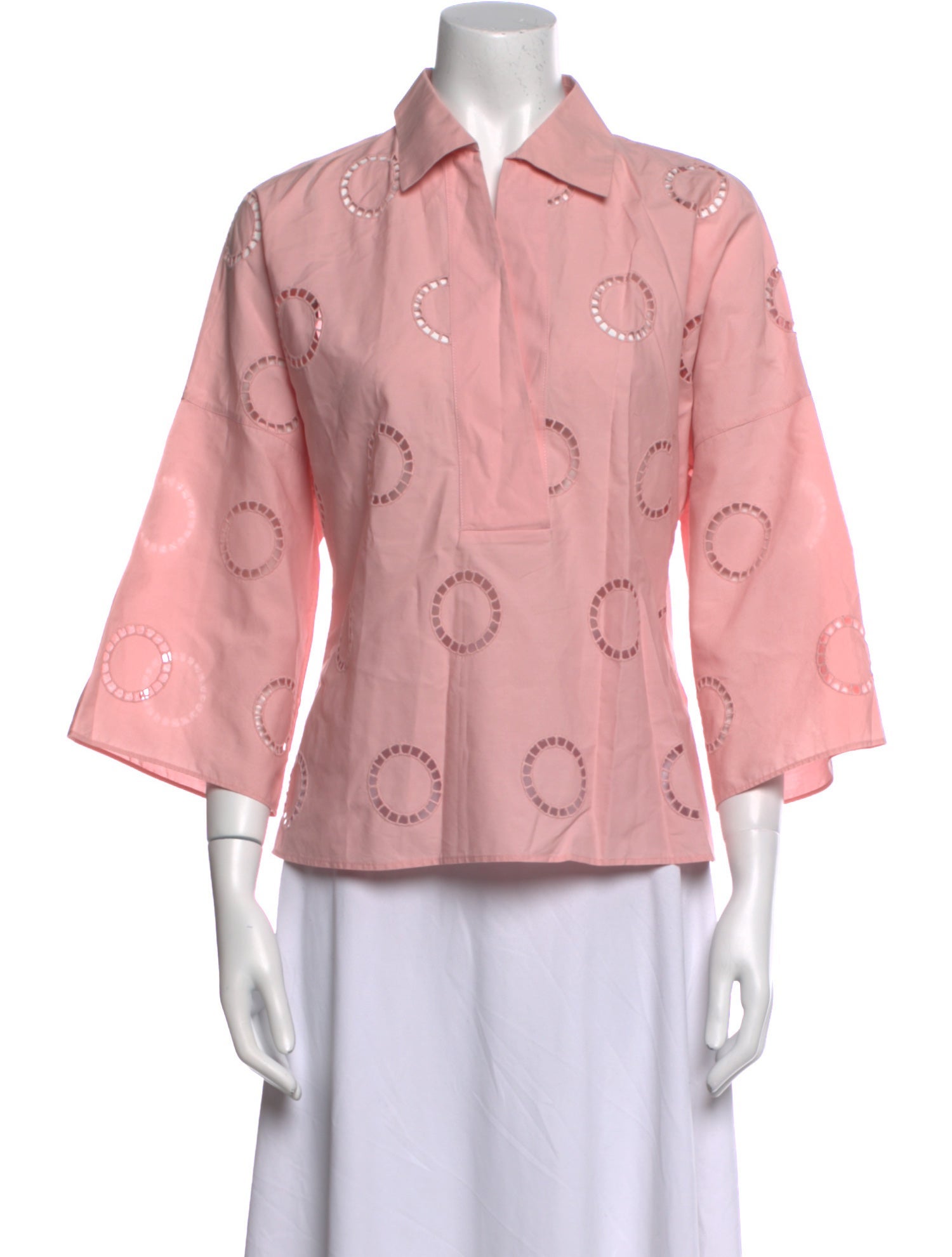 Akris Printed Three-Quarter Sleeve Button-Up Top