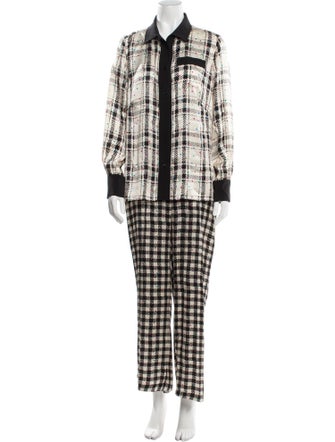 Akris Silk Plaid Print Pant Set