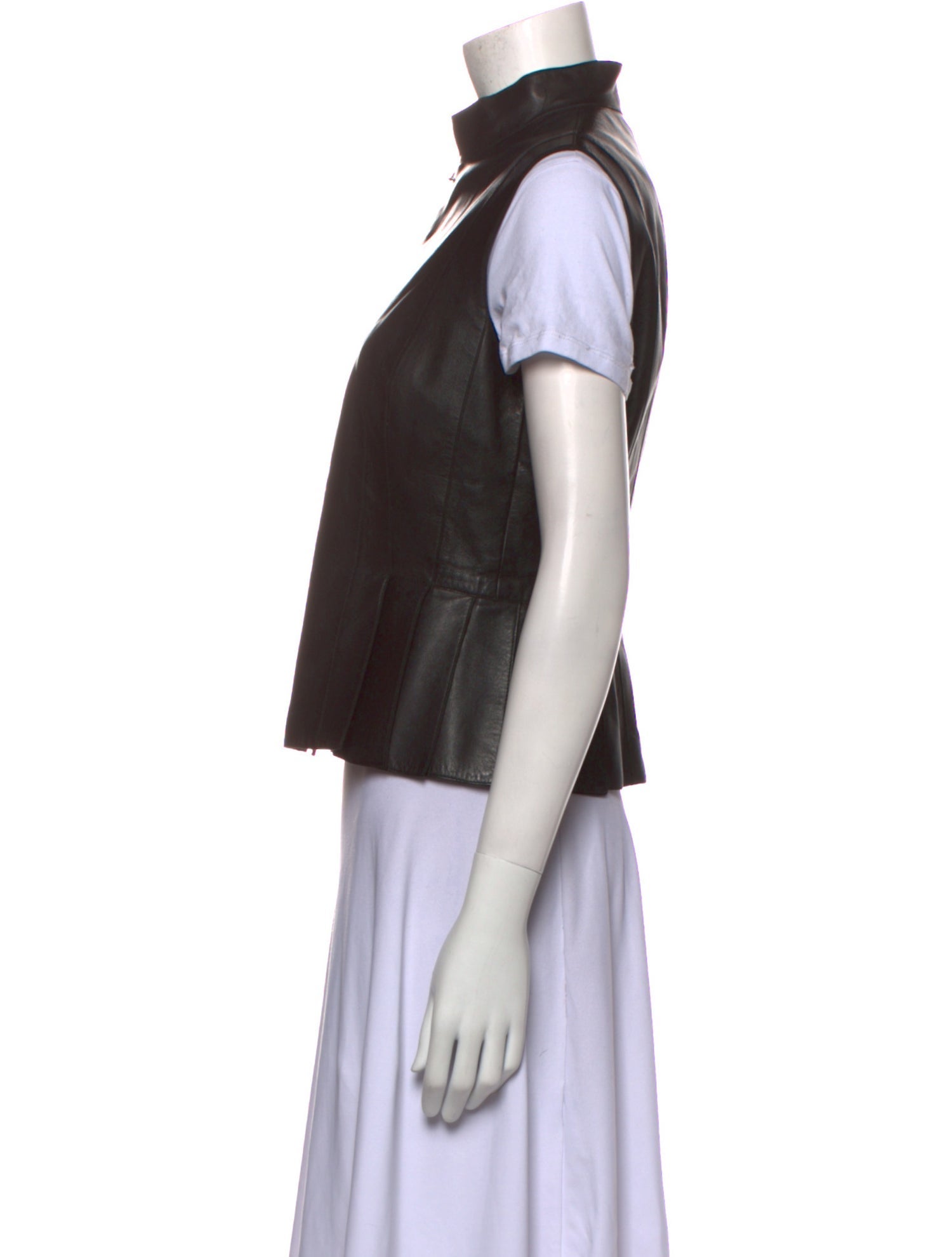 Akris Faux Leather Mock Neck Crop Top