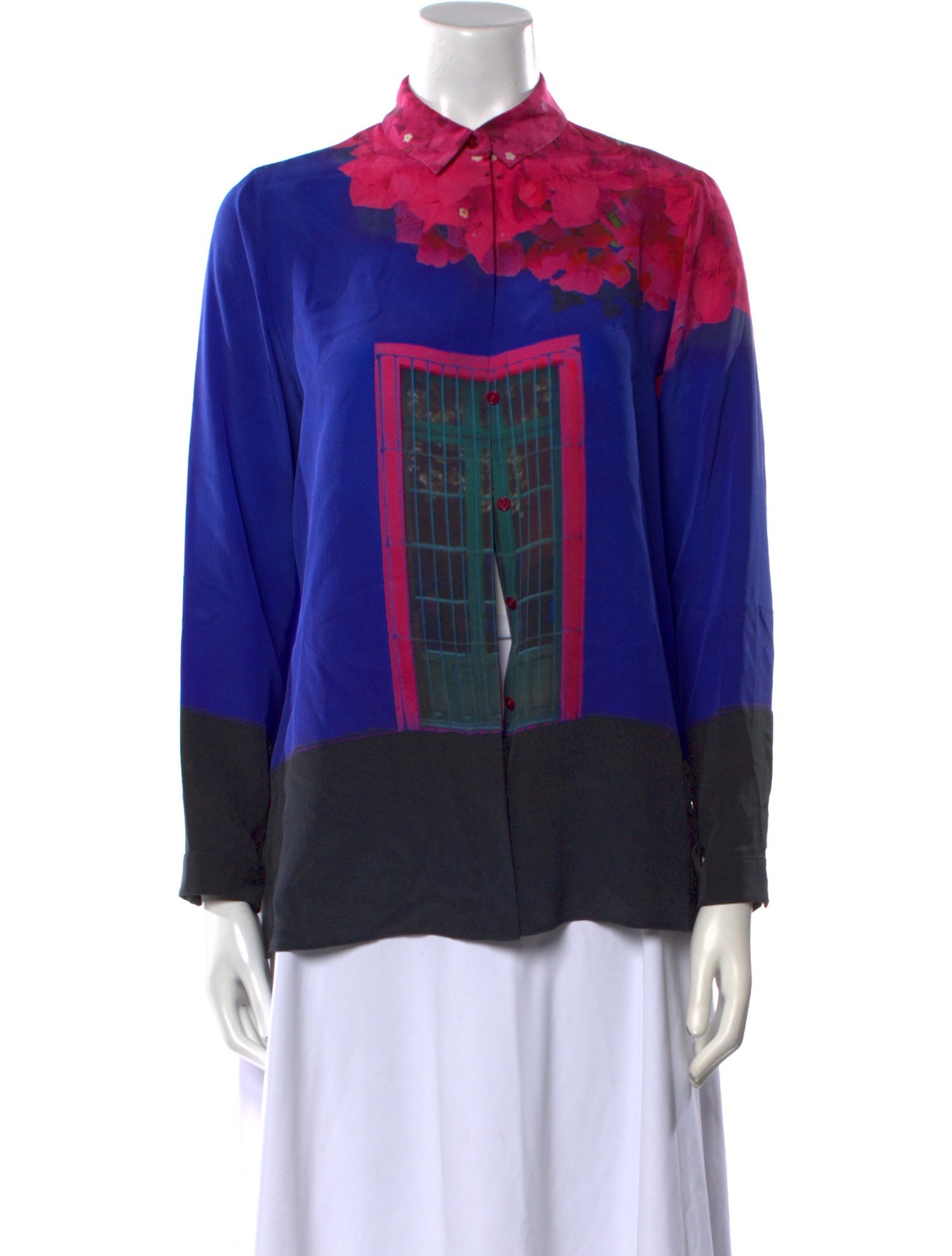 Akris Silk Graphic Print Button-Up Top