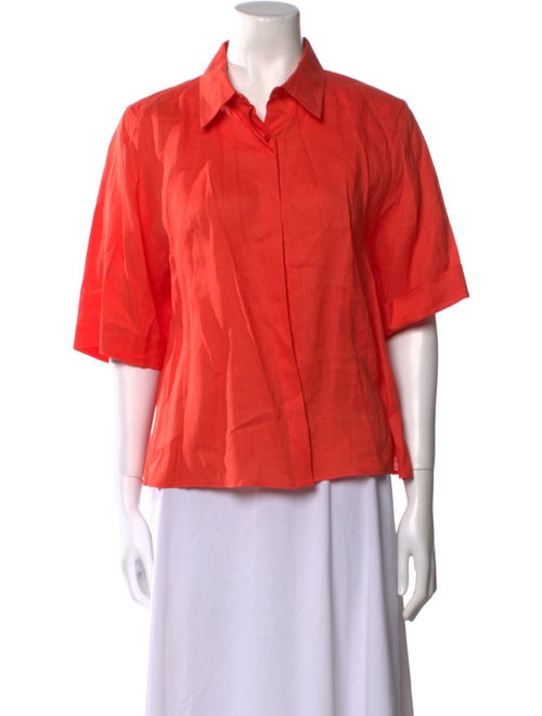 Akris Linen Three-Quarter Sleeve Button-Up Top
