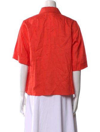 Akris Linen Three-Quarter Sleeve Button-Up Top
