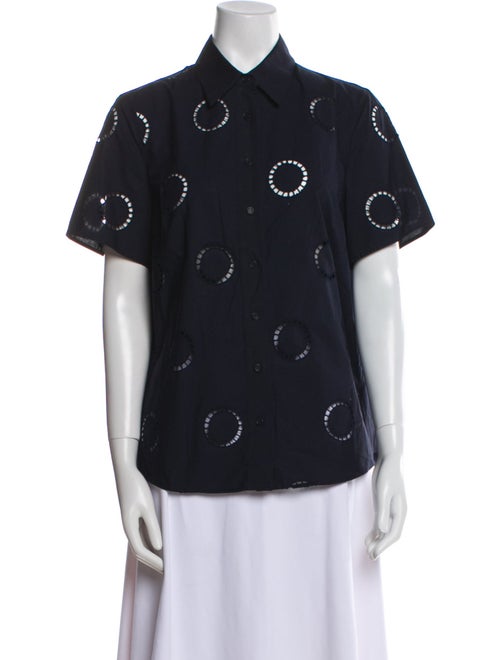 Akris Printed Short Sleeve Button-Up Top