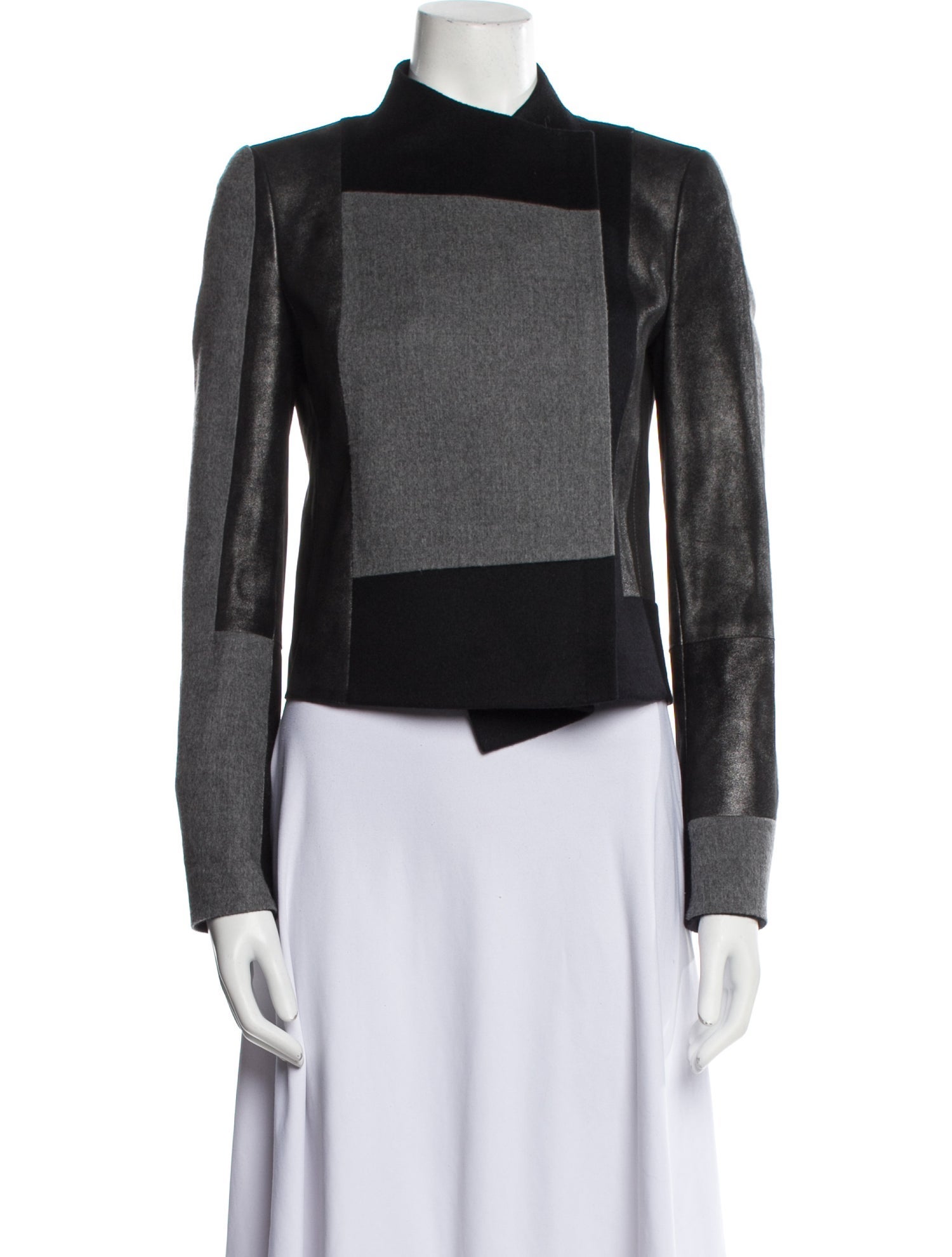 Akris Calf Leather Colorblock Pattern Biker Jacket