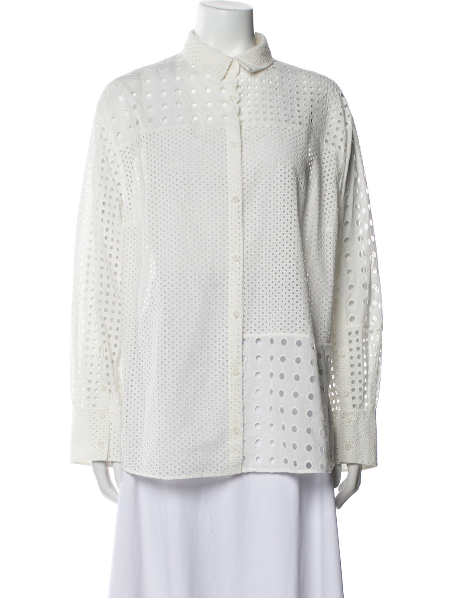 Akris Lace Pattern Long Sleeve Button-Up Top