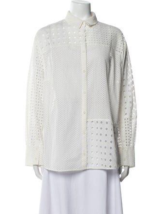 Akris Lace Pattern Long Sleeve Button-Up Top