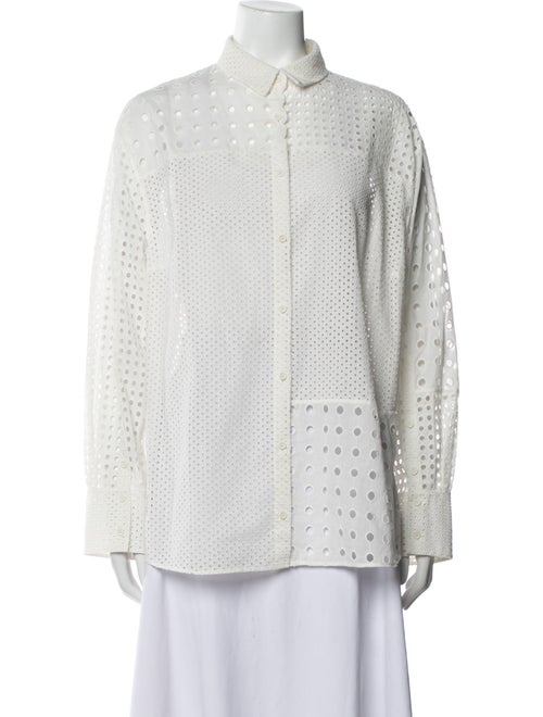 Akris Lace Pattern Long Sleeve Button-Up Top