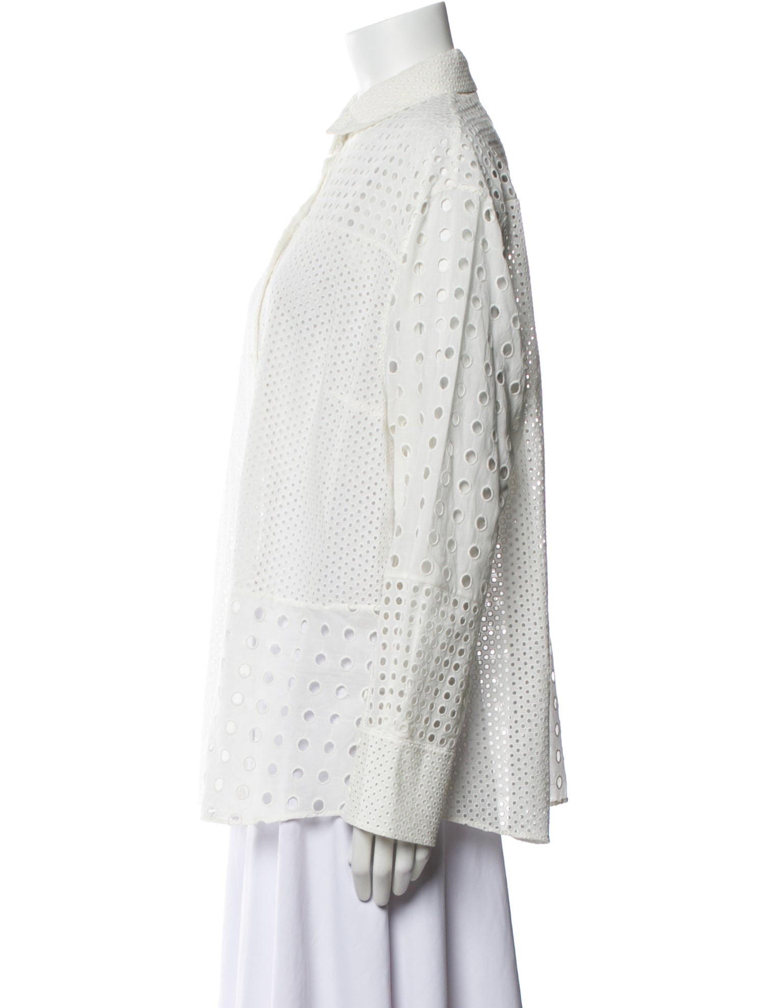 Akris Lace Pattern Long Sleeve Button-Up Top