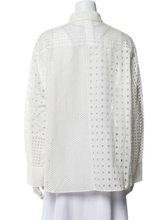 Akris Lace Pattern Long Sleeve Button-Up Top