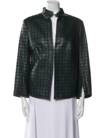 Akris Lamb Leather Plaid Print Evening Jacket