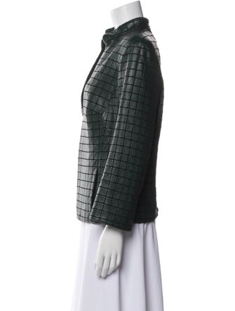 Akris Lamb Leather Plaid Print Evening Jacket