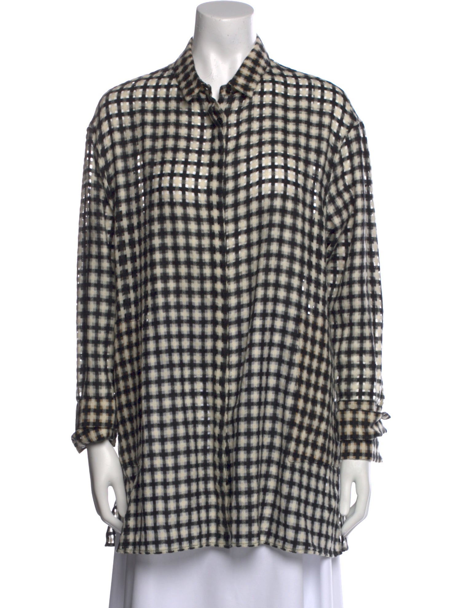Akris Wool Plaid Print Button-Up Top