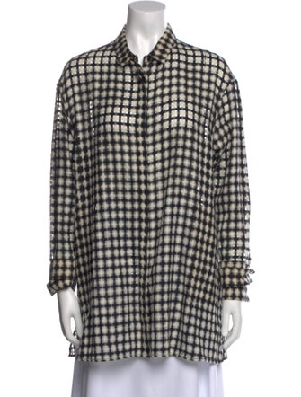 Akris Wool Plaid Print Button-Up Top