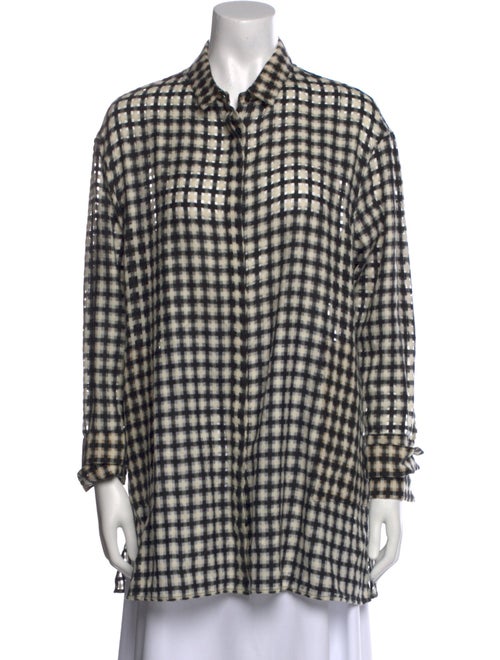 Akris Wool Plaid Print Button-Up Top
