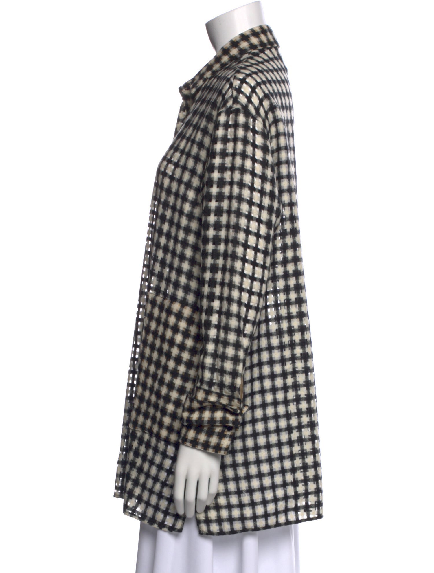 Akris Wool Plaid Print Button-Up Top
