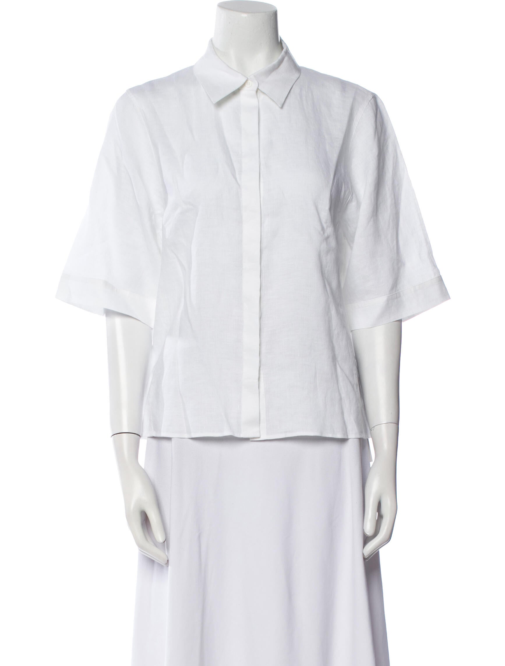 Akris Linen Short Sleeve Button-Up Top