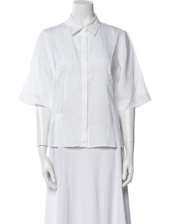 Akris Linen Short Sleeve Button-Up Top