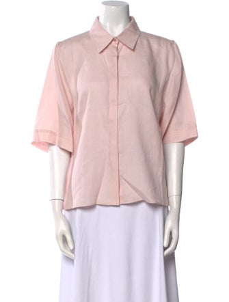 Akris Linen Short Sleeve Button-Up Top