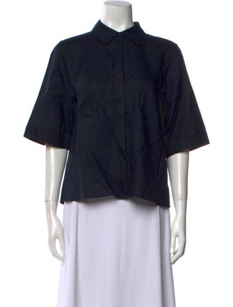 Akris Linen Short Sleeve Button-Up Top