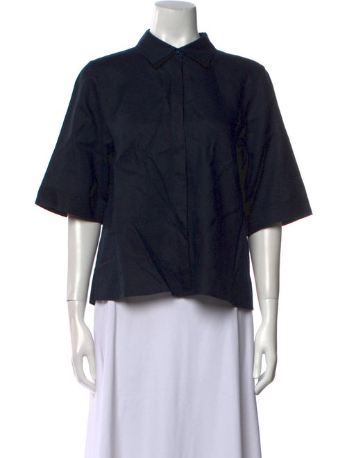 Akris Linen Short Sleeve Button-Up Top