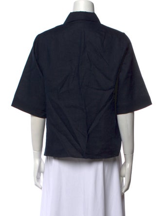 Akris Linen Short Sleeve Button-Up Top