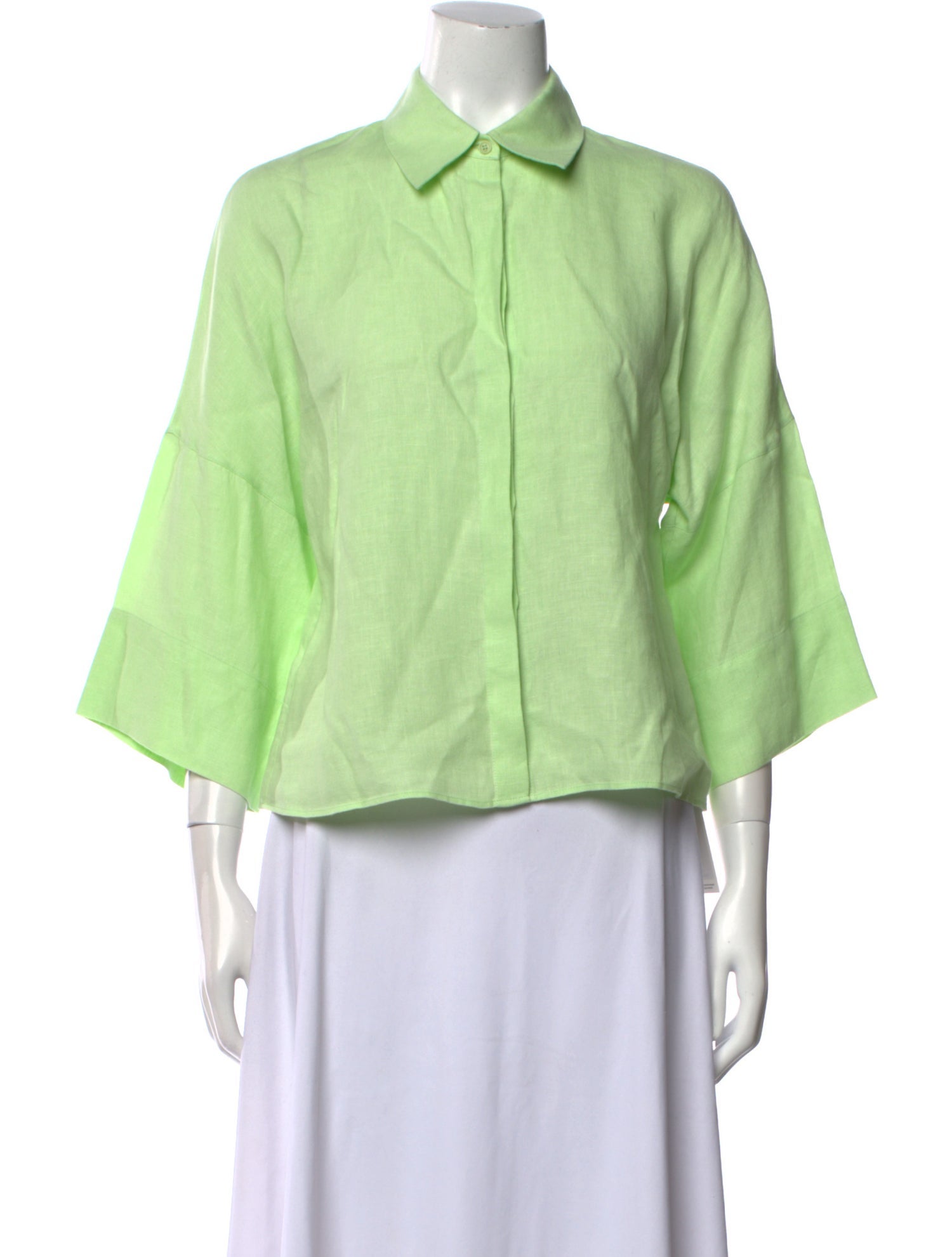 Akris Linen Three-Quarter Sleeve Button-Up Top