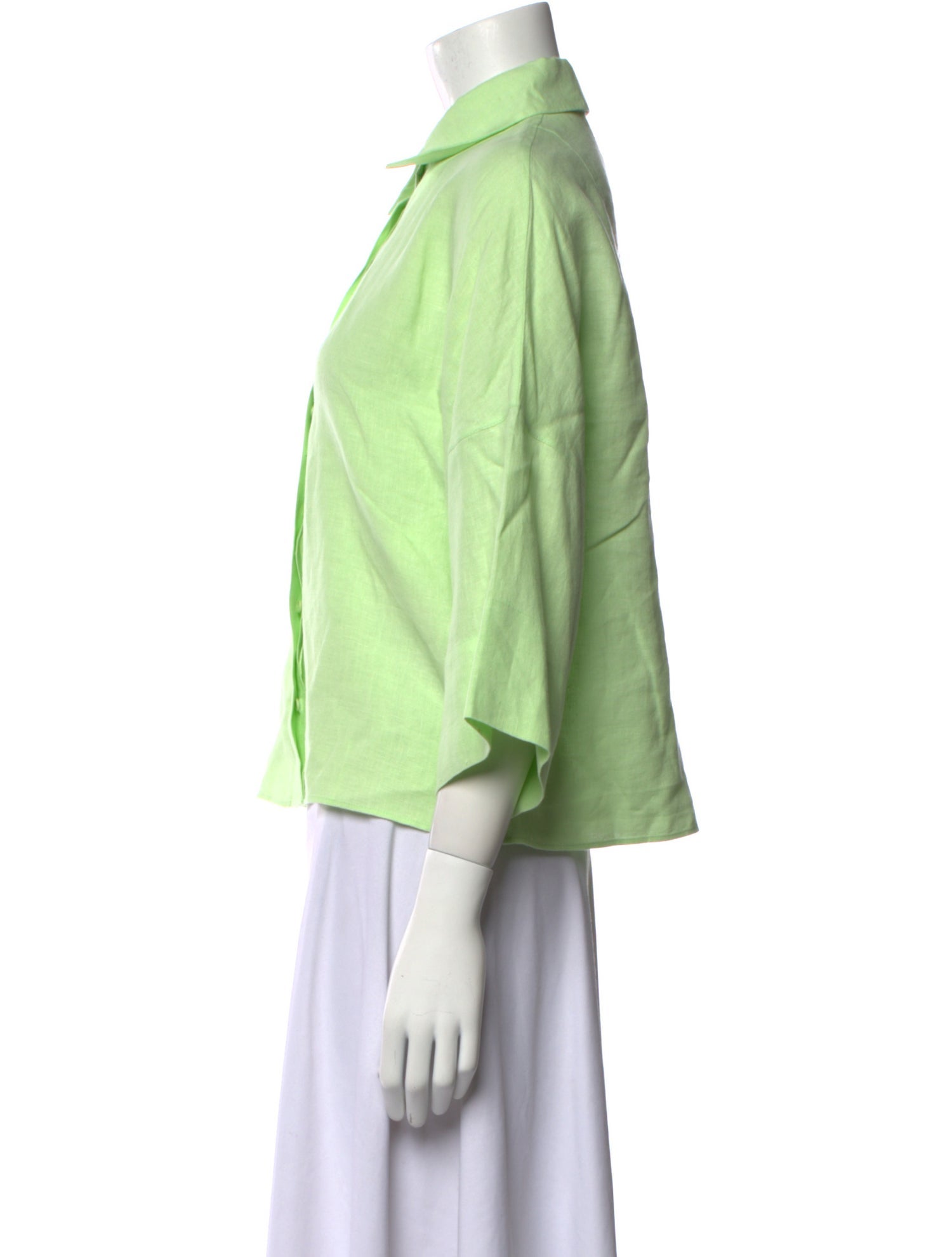 Akris Linen Three-Quarter Sleeve Button-Up Top