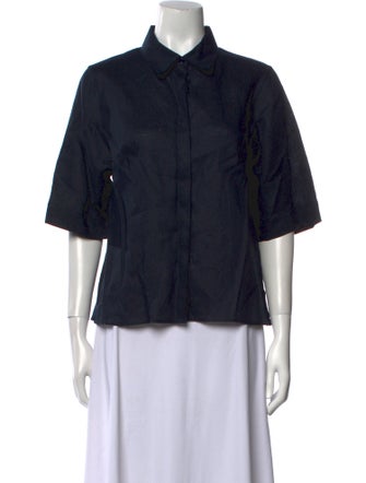 Akris Linen Three-Quarter Sleeve Button-Up Top