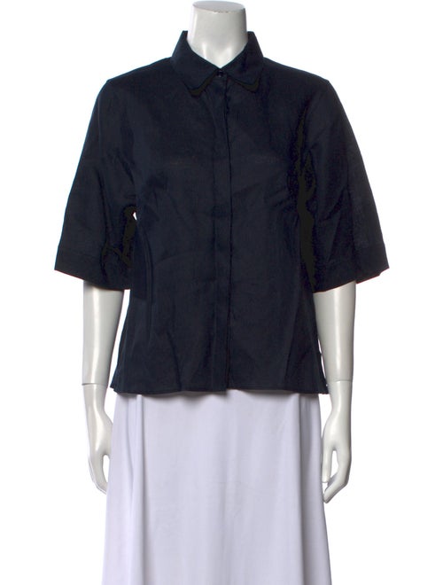 Akris Linen Three-Quarter Sleeve Button-Up Top