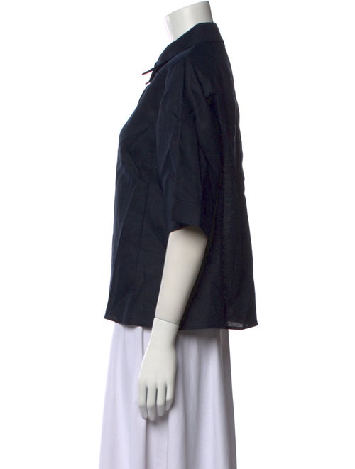 Akris Linen Three-Quarter Sleeve Button-Up Top