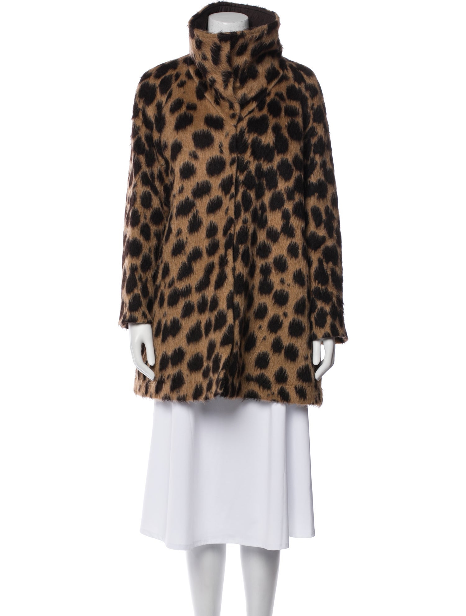 Akris Wool Animal Print Faux Fur Coat