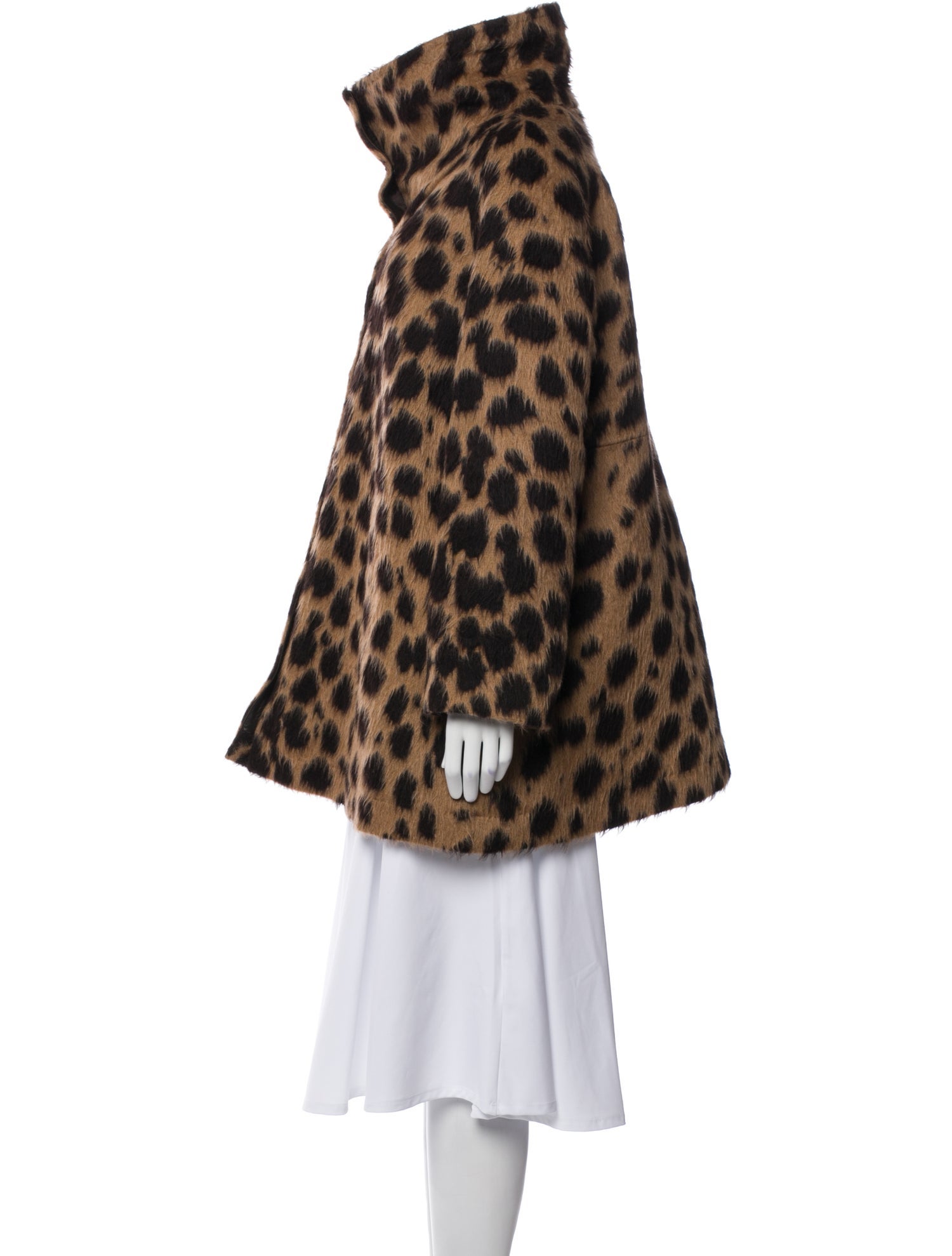 Akris Wool Animal Print Faux Fur Coat
